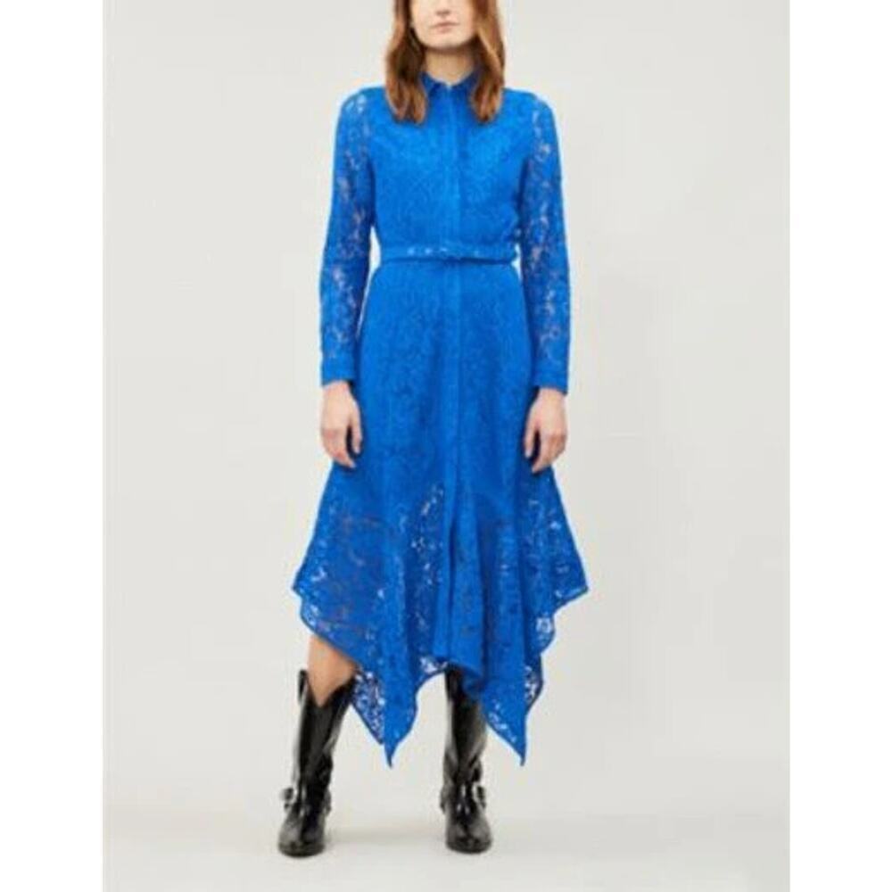 NWT GANNI Cotton Lace Maxi Shirt Dress Size 42 US 10/12 Lapis Blue #1E451